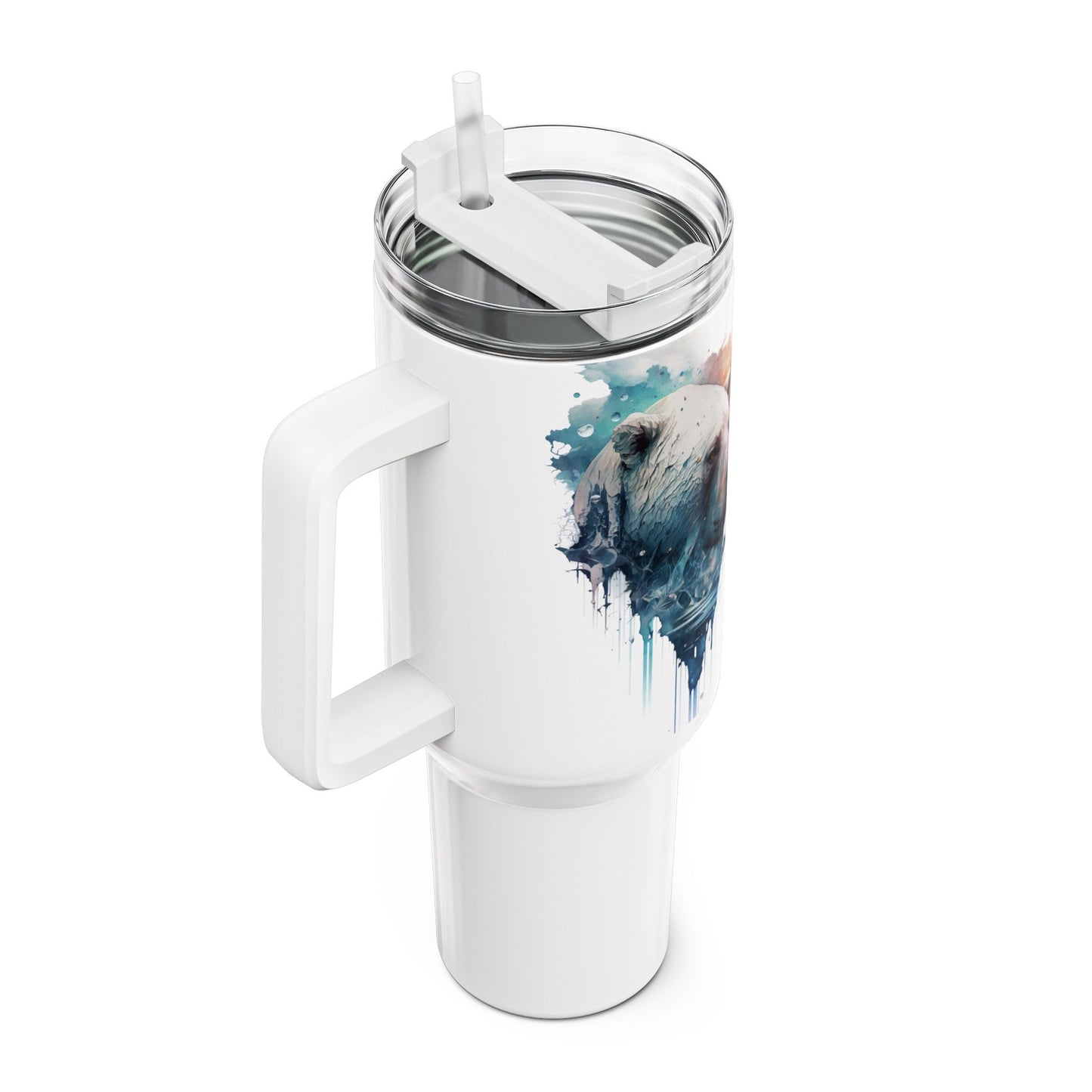 Tumbler-Becher, Edelstahl, Thermobecher, 1182 ml in weiß, Motiv: Eisbär-Watercolor