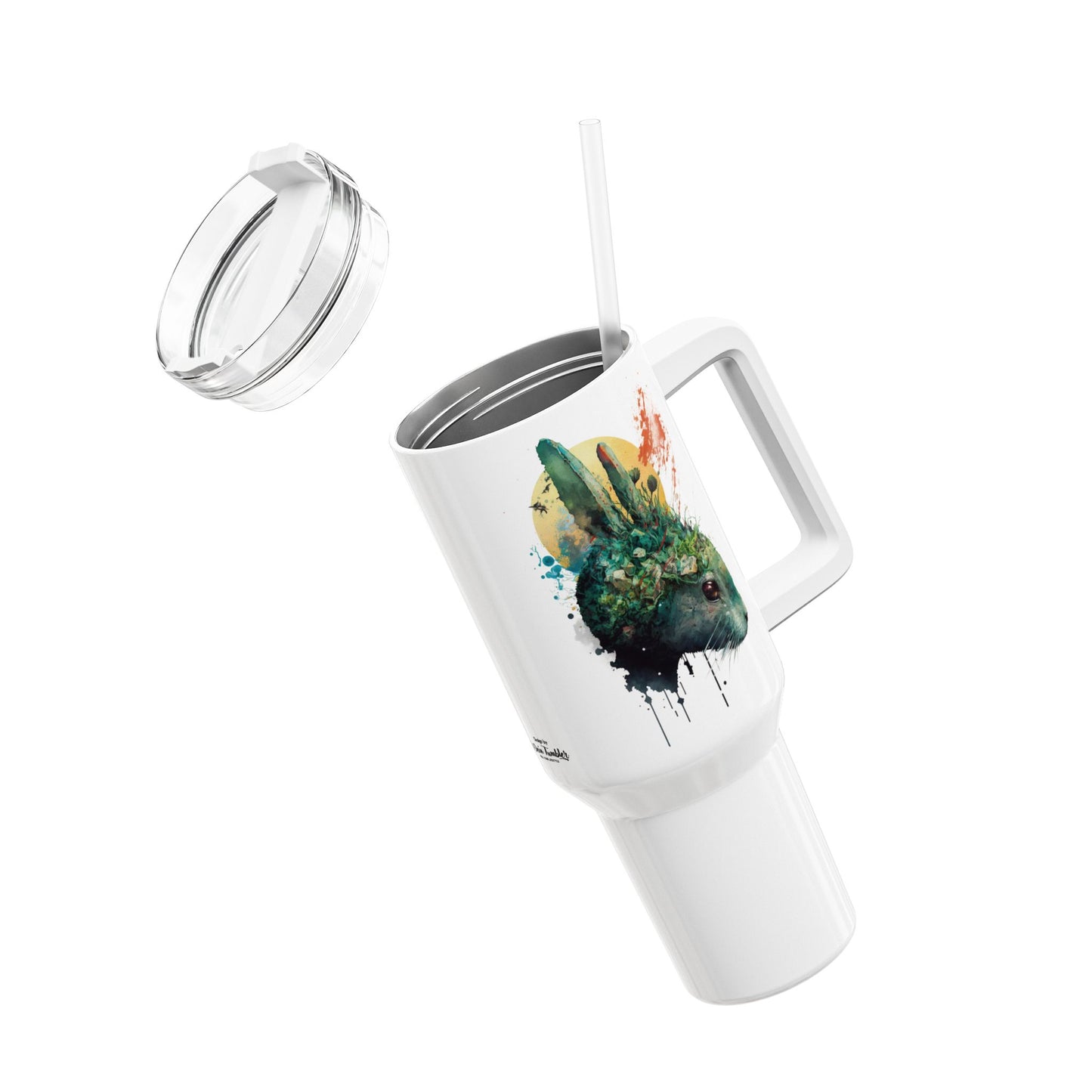 Tumbler-Becher, Edelstahl, Thermobecher, 1182 ml in weiß, Motiv: Hase-Watercolor