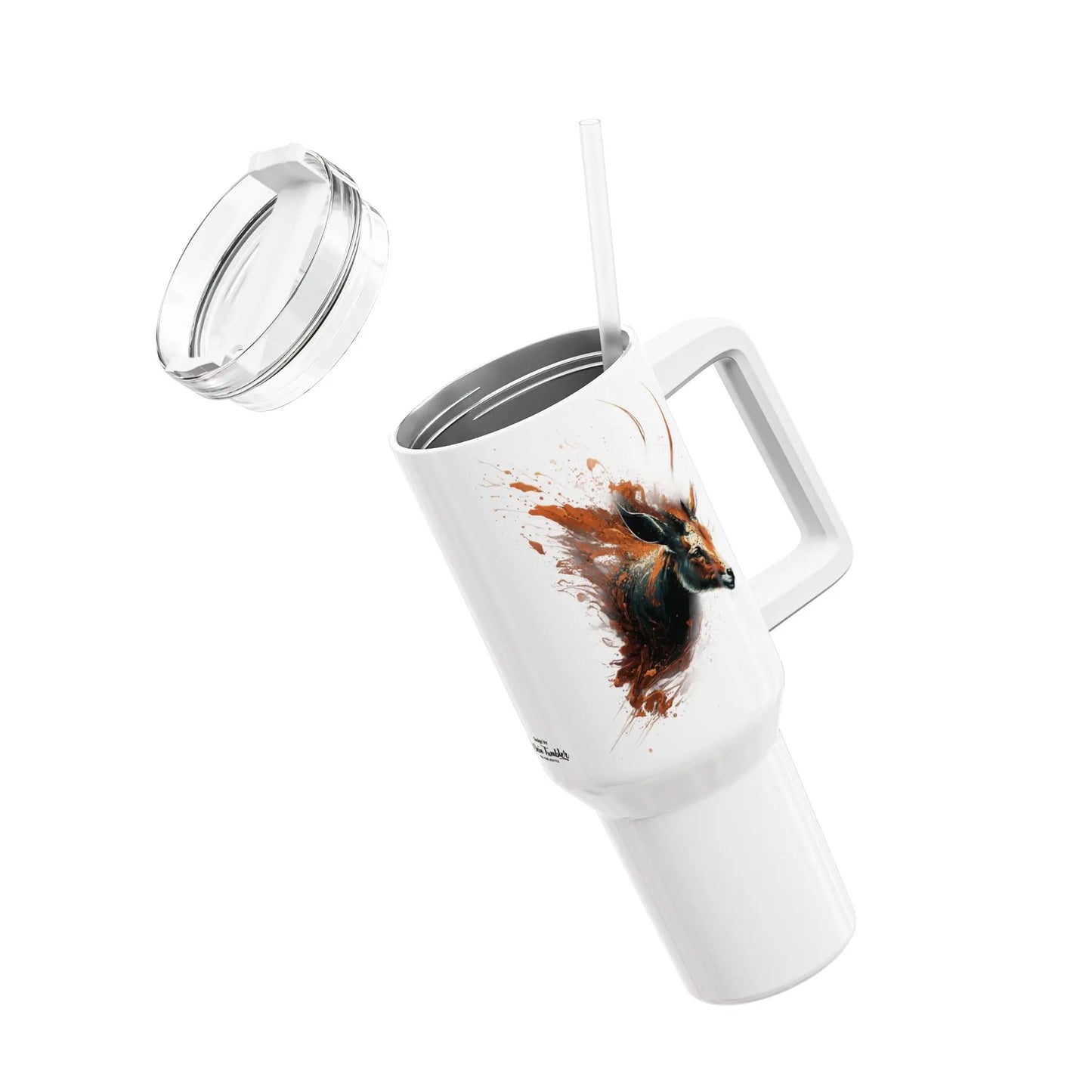 Tumbler-Becher, Edelstahl, Thermobecher, 1182 ml in weiß, Motiv: Antilope-Splash Printify