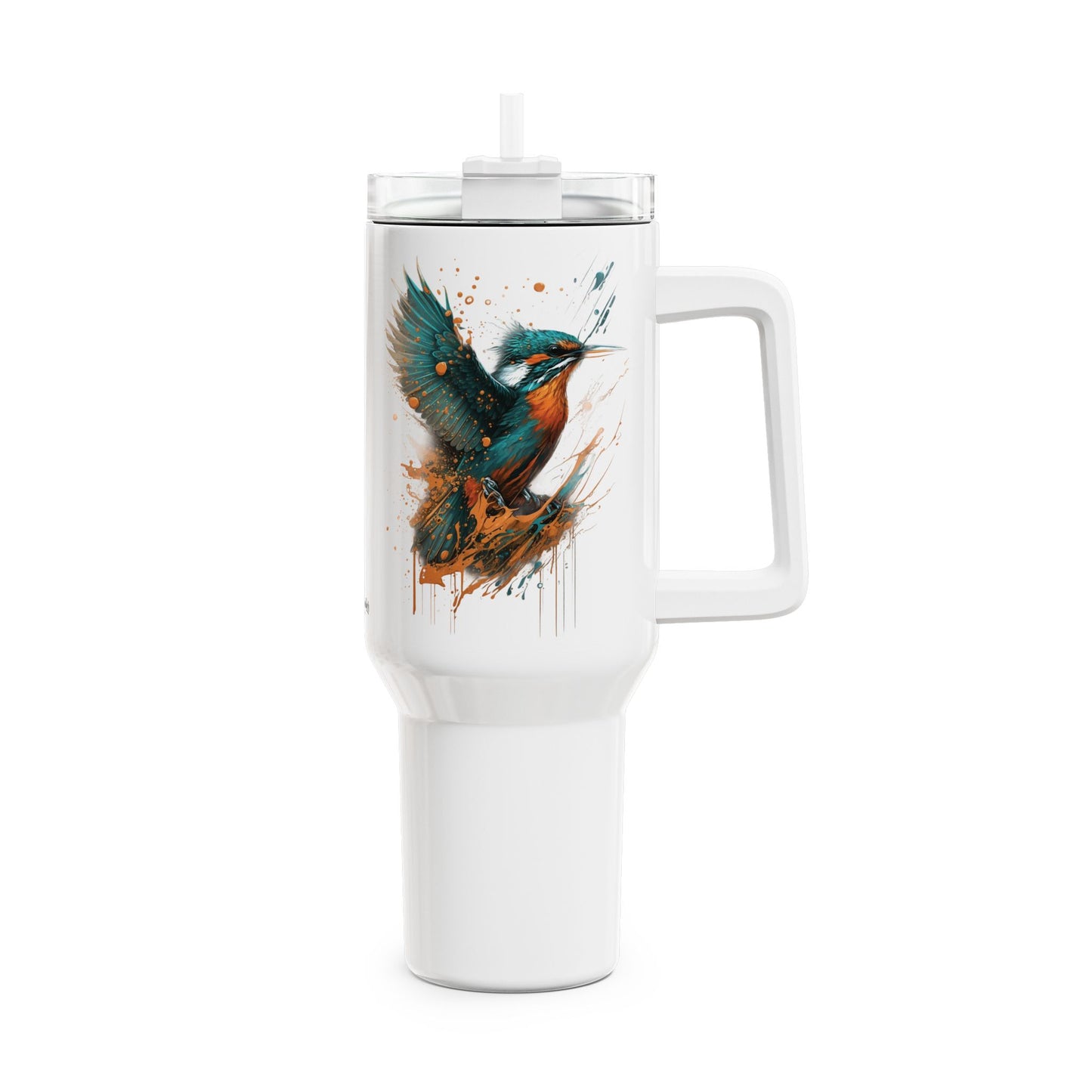 Tumbler-Becher, Edelstahl, Thermobecher, 1182 ml in weiß, Motiv: Eisvogel-Splash