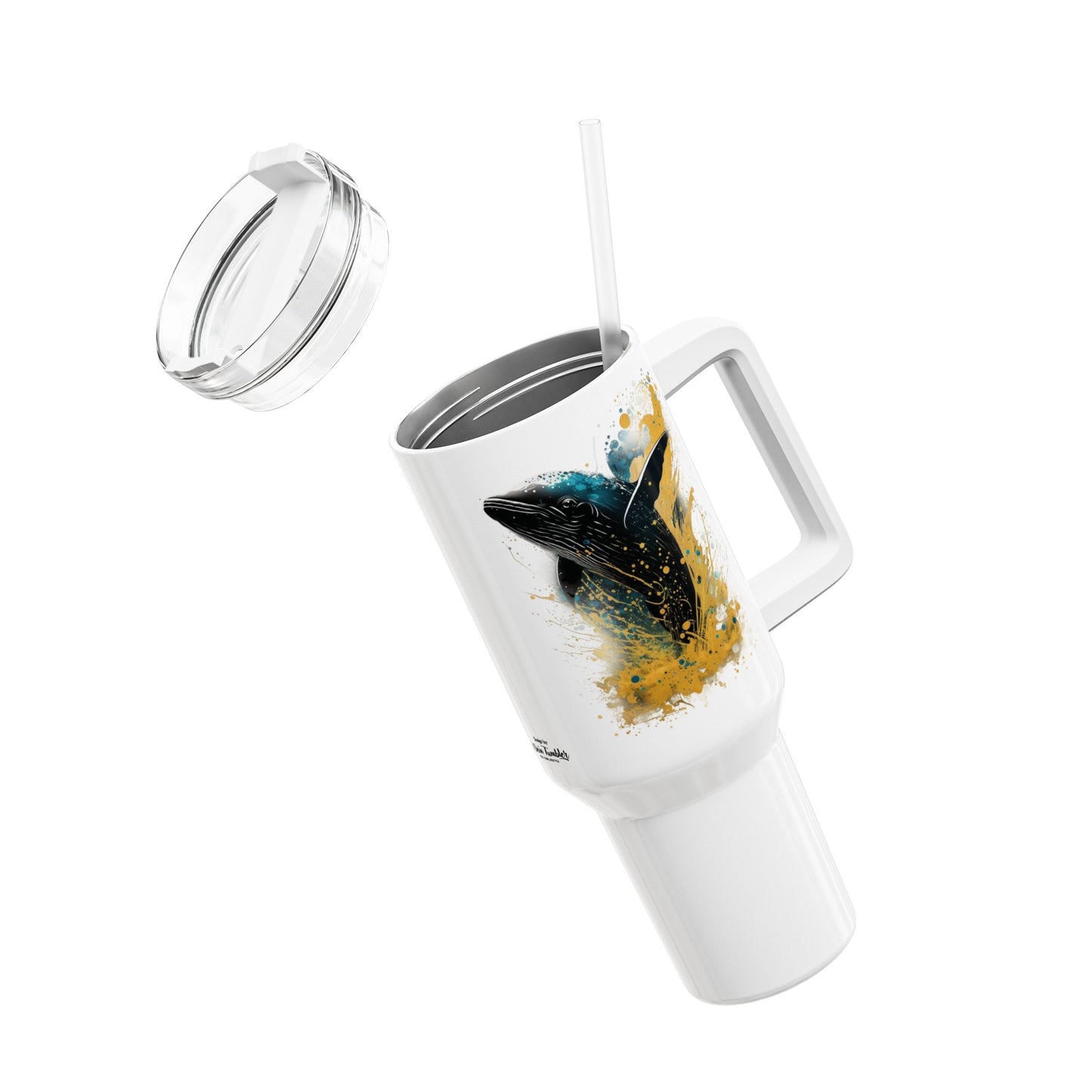 Tumbler-Becher, Edelstahl, Thermobecher, 1182 ml in weiß, Motiv: Wal-Splash