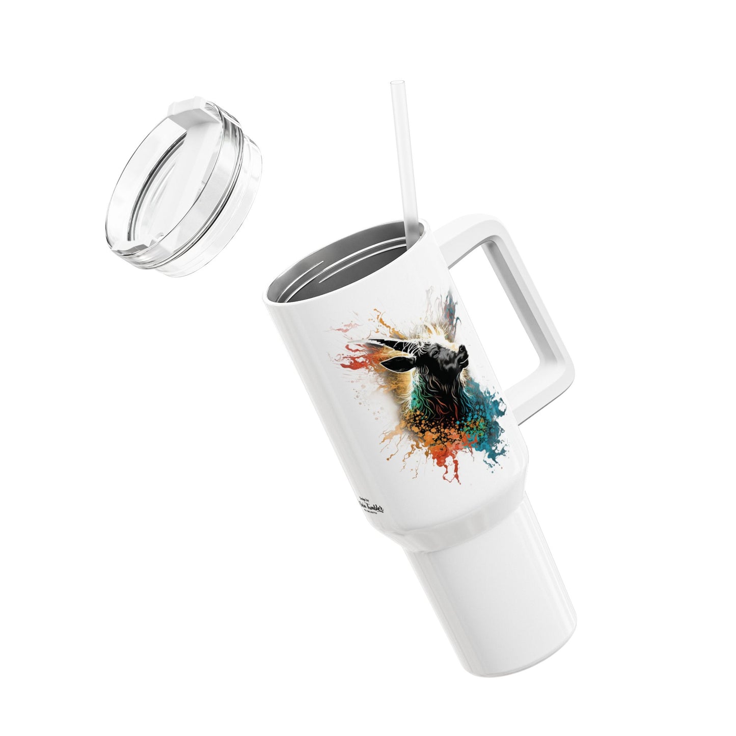 Tumbler-Becher, Edelstahl, Thermobecher, 1182 ml in weiß, Motiv: Ziege-Splash