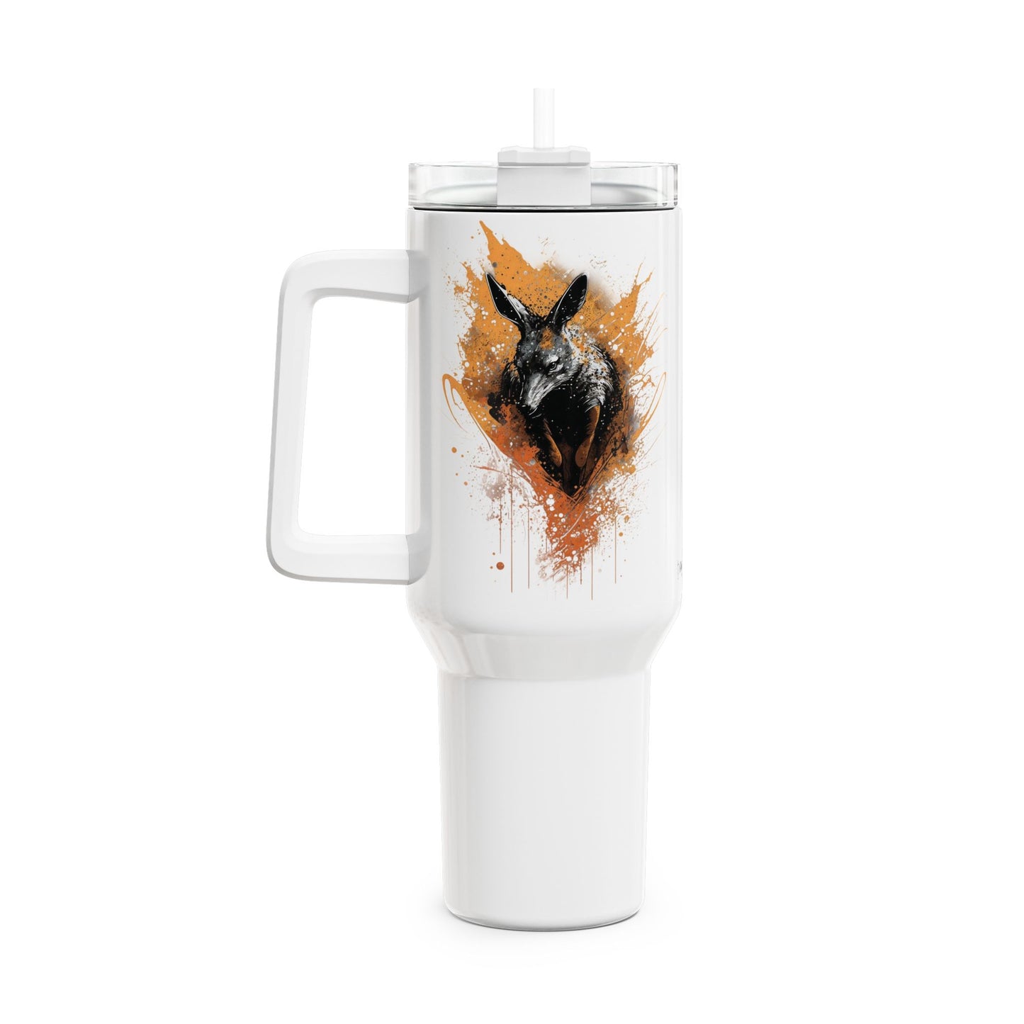 Tumbler-Becher, Edelstahl, Thermobecher, 1182 ml in weiß, Motiv: Känguru-Splash