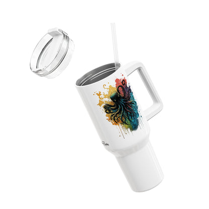 Tumbler-Becher, Edelstahl, Thermobecher, 1182 ml in weiß, Motiv: Oktopus-Splash