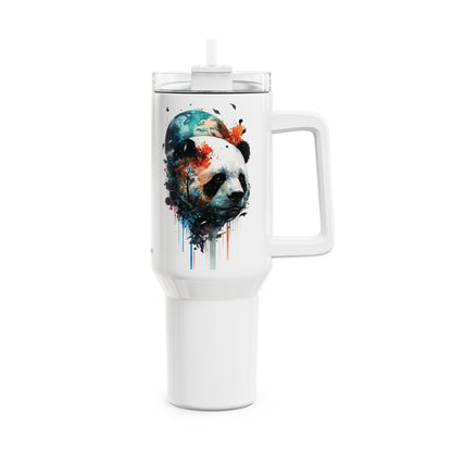 Tumbler-Becher, Edelstahl, Thermobecher, 1182 ml in weiß, Motiv: Pandabär-Watercolor