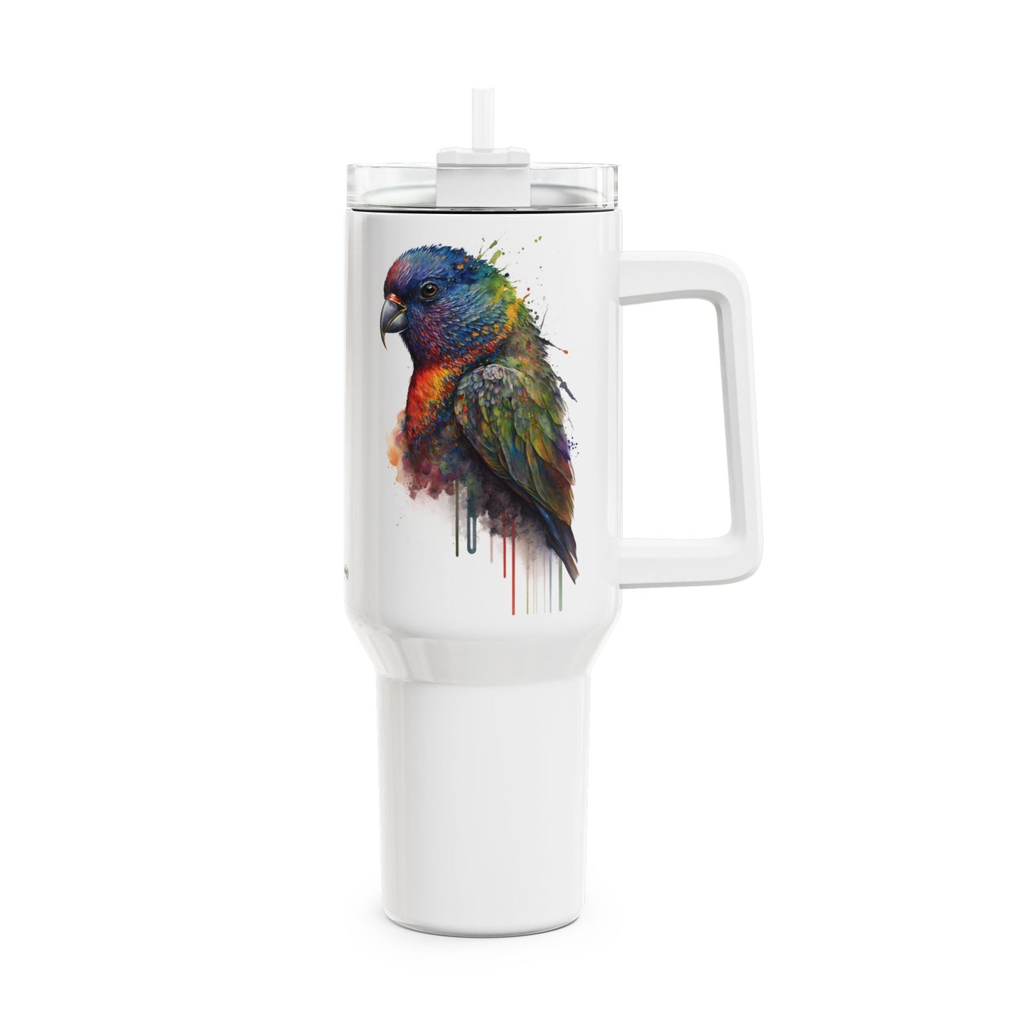 Tumbler-Becher, Edelstahl, Thermobecher, 1182 ml in weiß, Motiv: Regenbogenvogel-Watercolor