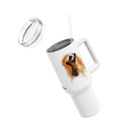 Tumbler-Becher, Edelstahl, Thermobecher, 1182 ml in weiß, Motiv: Erdmännchen-Splash