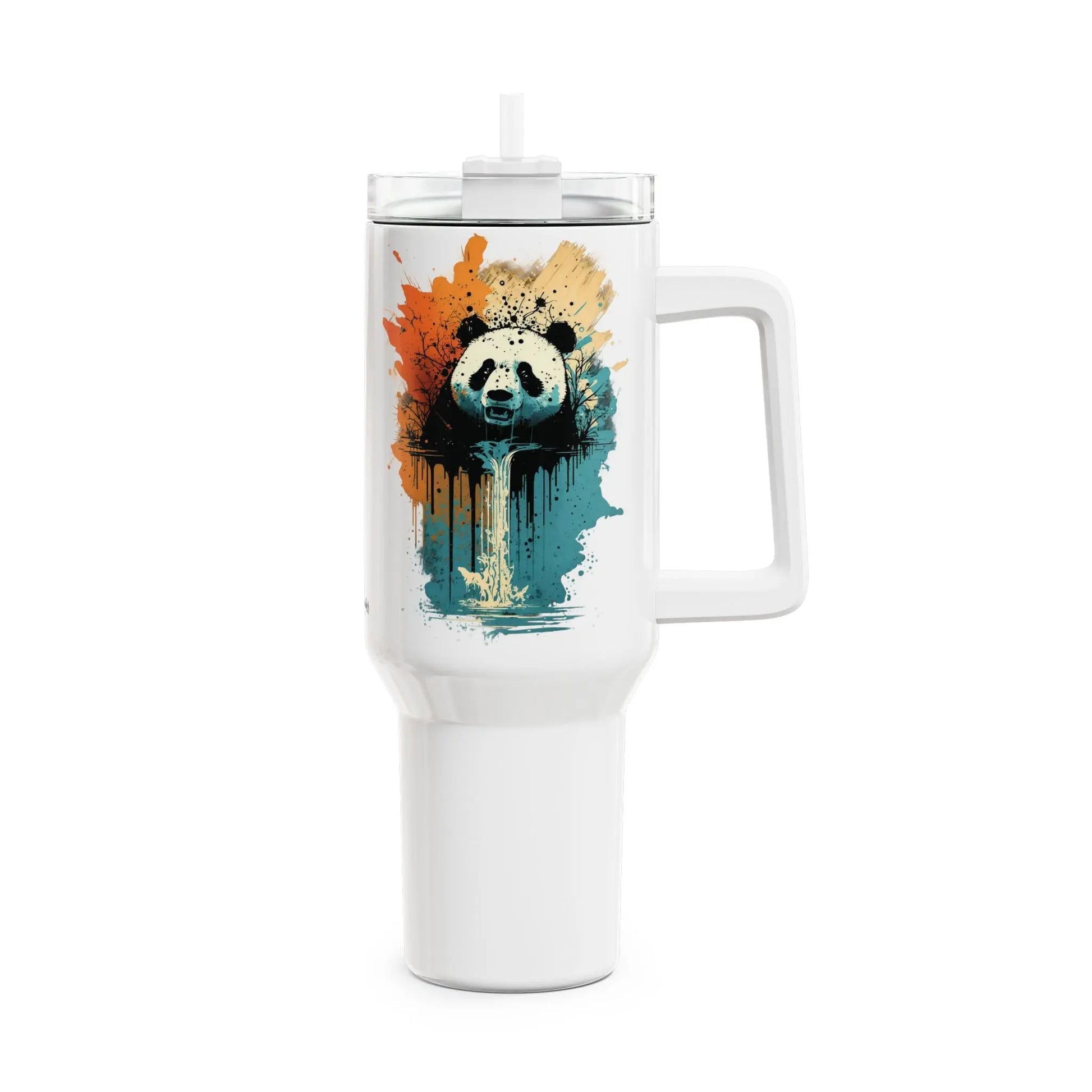 Tumbler-Becher, Edelstahl, Thermobecher, 1182 ml in weiß, Motiv: Pandabär-Splash Printify