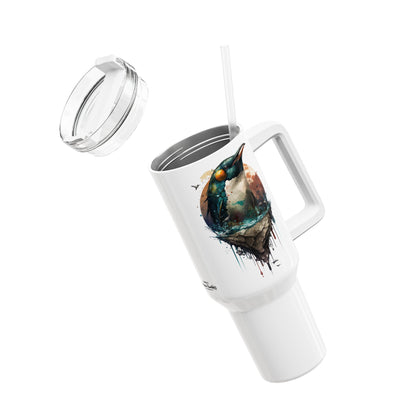 Tumbler-Becher, Edelstahl, Thermobecher, 1182 ml in weiß, Motiv: Pinguin-Watercolor