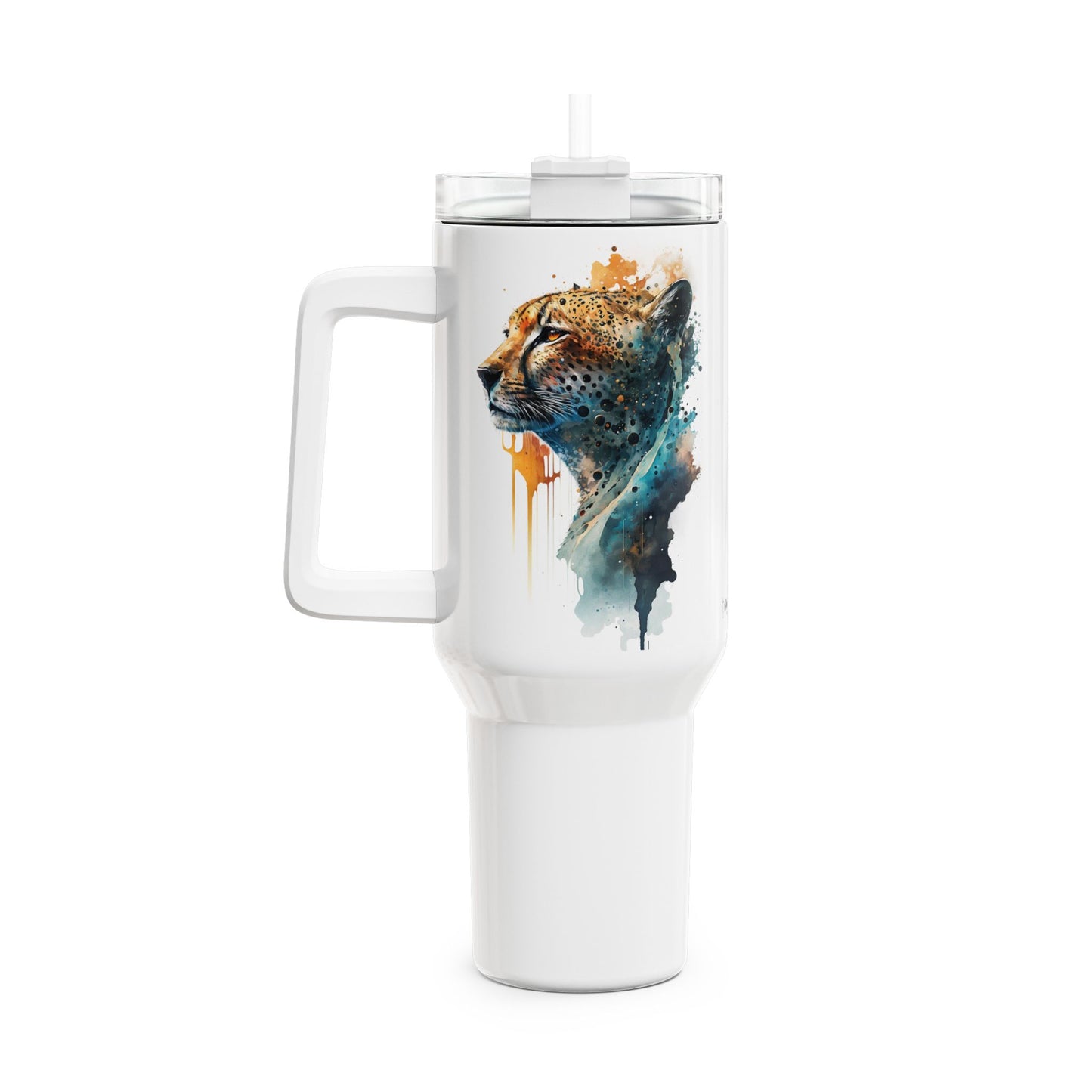 Tumbler-Becher, Edelstahl, Thermobecher, 1182 ml in weiß, Motiv: Gepard-Watercolor