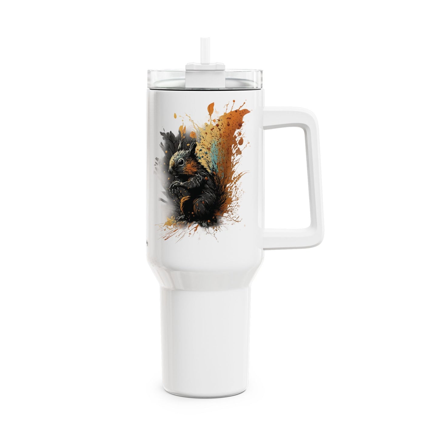 Tumbler-Becher, Edelstahl, Thermobecher, 1182 ml in weiß, Motiv: Eichhörnchen-Splash