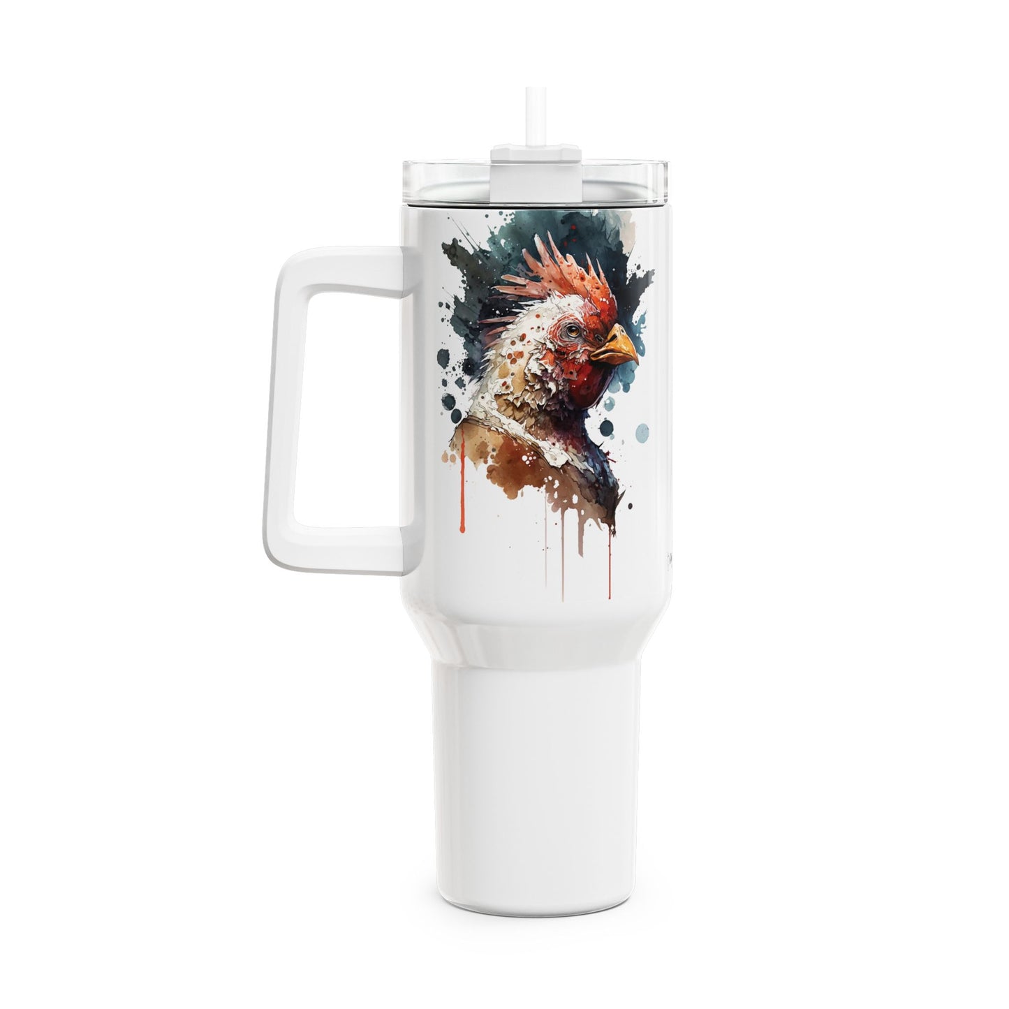 Tumbler-Becher, Edelstahl, Thermobecher, 1182 ml in weiß, Motiv: Huhn-Watercolor