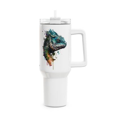 Tumbler-Becher, Edelstahl, Thermobecher, 1182 ml in weiß, Motiv: Pantherchamäleon-Watercolor
