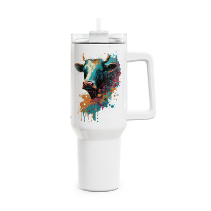Tumbler-Becher, Edelstahl, Thermobecher, 1182 ml in weiß, Motiv: Kuh-Splash