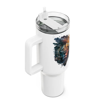 Tumbler-Becher, Edelstahl, Thermobecher, 1182 ml in weiß, Motiv: Löwe-Watercolor Printify