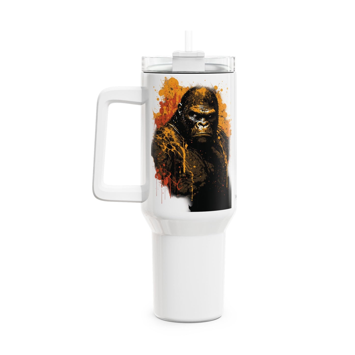Tumbler-Becher, Edelstahl, Thermobecher, 1182 ml in weiß, Motiv: Gorilla-Splash