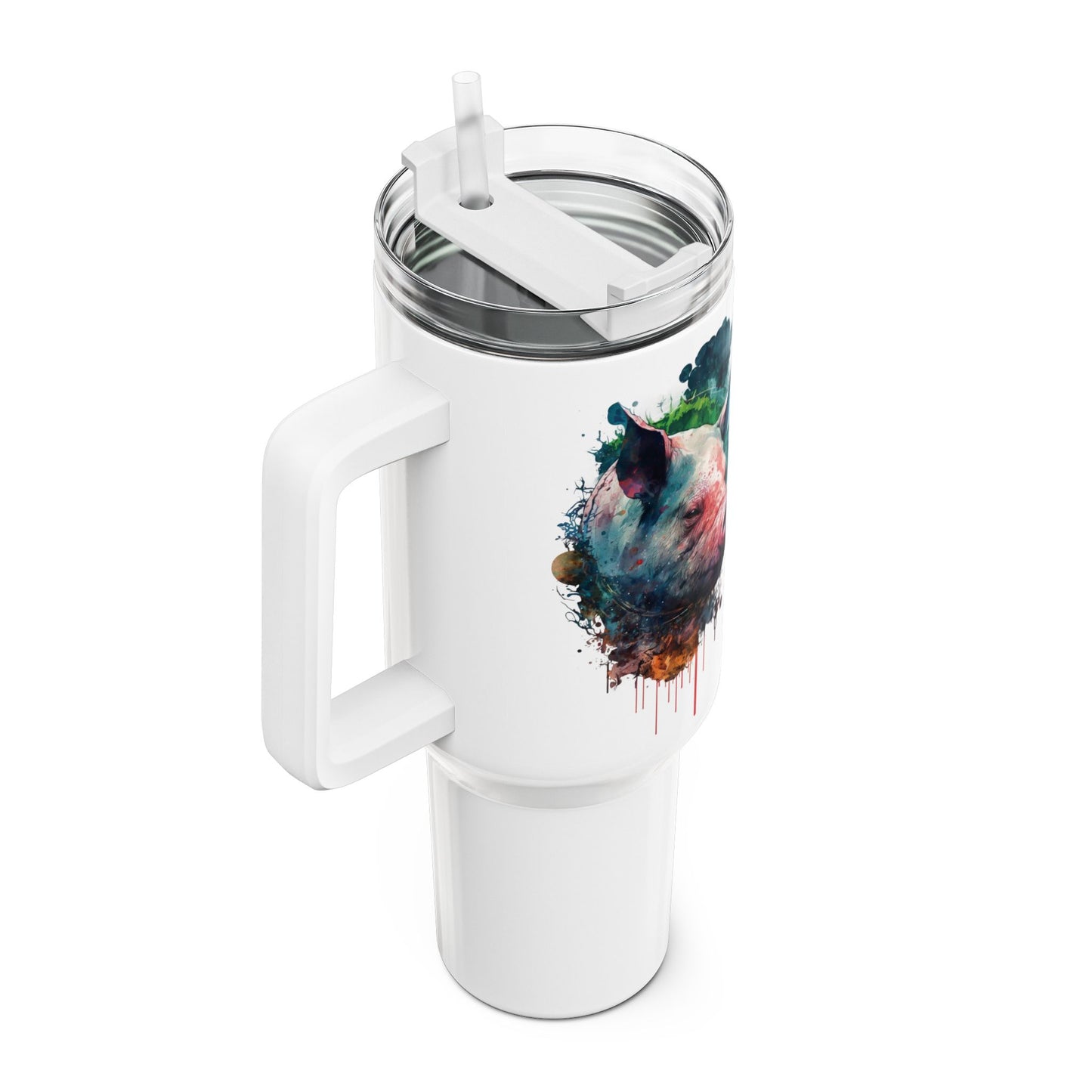 Tumbler-Becher, Edelstahl, Thermobecher, 1182 ml in weiß, Motiv: Schwein-Watercolor