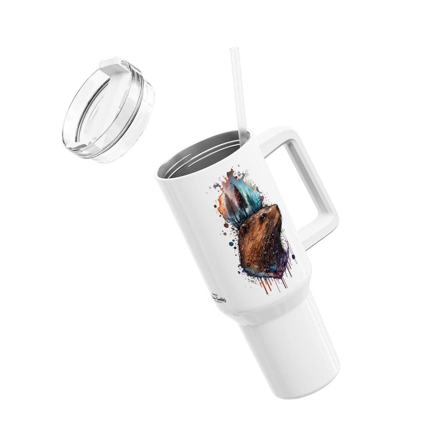 Tumbler-Becher, Edelstahl, Thermobecher, 1182 ml in weiß, Motiv: Bieber-Watercolor