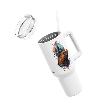 Tumbler-Becher, Edelstahl, Thermobecher, 1182 ml in weiß, Motiv: Bieber-Watercolor