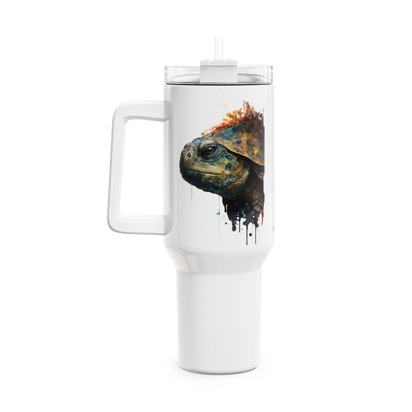 Tumbler-Becher, Edelstahl, Thermobecher, 1182 ml in weiß, Motiv: Schildkröte-Watercolor