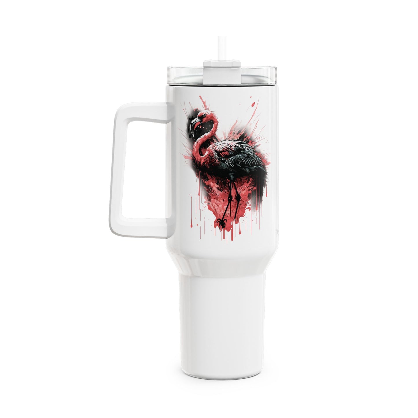 Tumbler-Becher, Edelstahl, Thermobecher, 1182 ml in weiß, Motiv: Flamingo-Splash