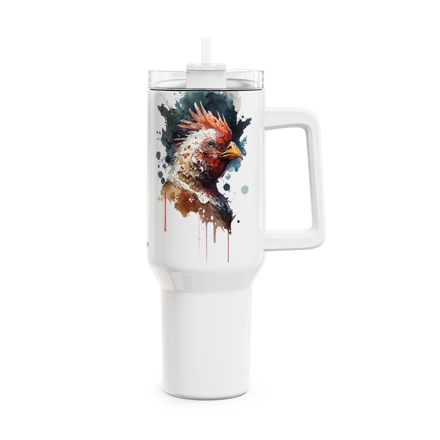 Tumbler-Becher, Edelstahl, Thermobecher, 1182 ml in weiß, Motiv: Huhn-Watercolor