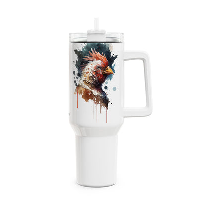 Tumbler-Becher, Edelstahl, Thermobecher, 1182 ml in weiß, Motiv: Huhn-Watercolor