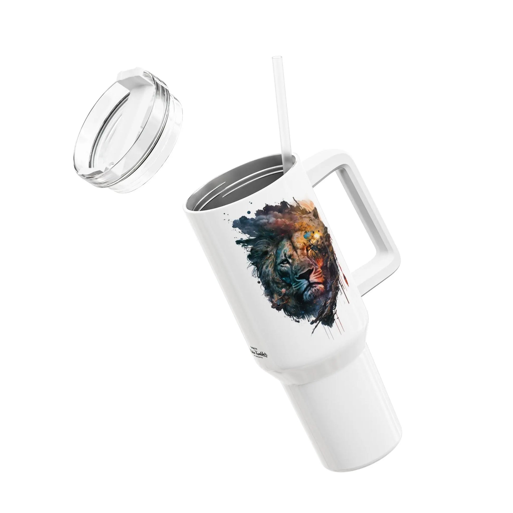 Tumbler-Becher, Edelstahl, Thermobecher, 1182 ml in weiß, Motiv: Löwe-Watercolor Printify
