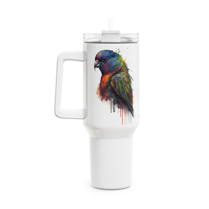 Tumbler-Becher, Edelstahl, Thermobecher, 1182 ml in weiß, Motiv: Regenbogenvogel-Watercolor