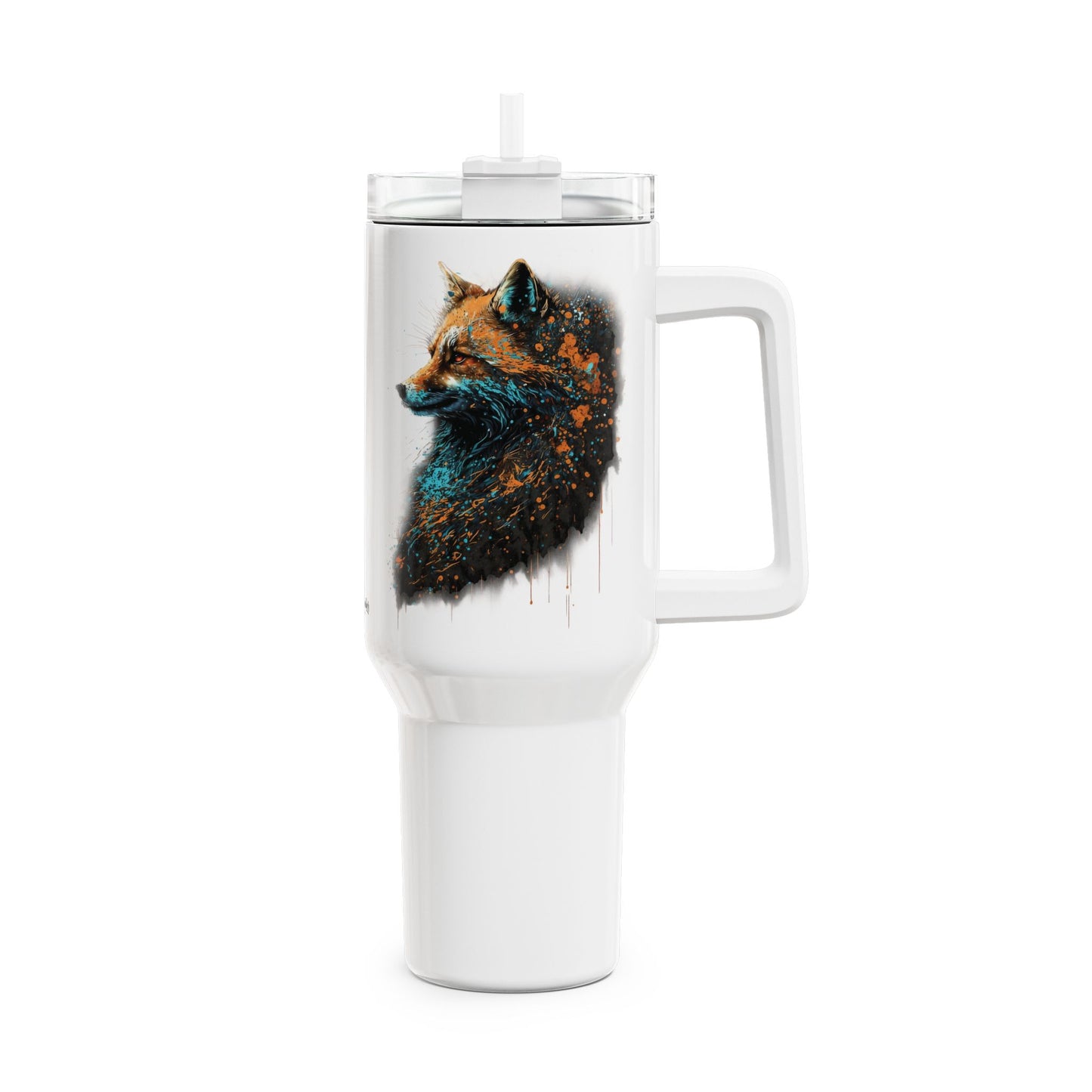 Tumbler-Becher, Edelstahl, Thermobecher, 1182 ml in weiß, Motiv: Fuchs-Splash