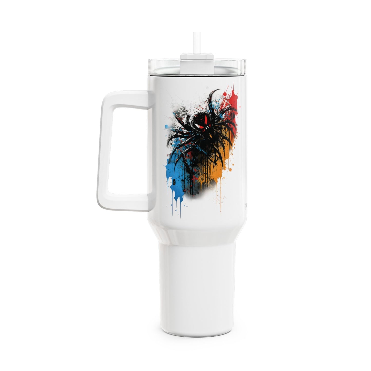Tumbler-Becher, Edelstahl, Thermobecher, 1182 ml in weiß, Motiv: Spinne-Splash