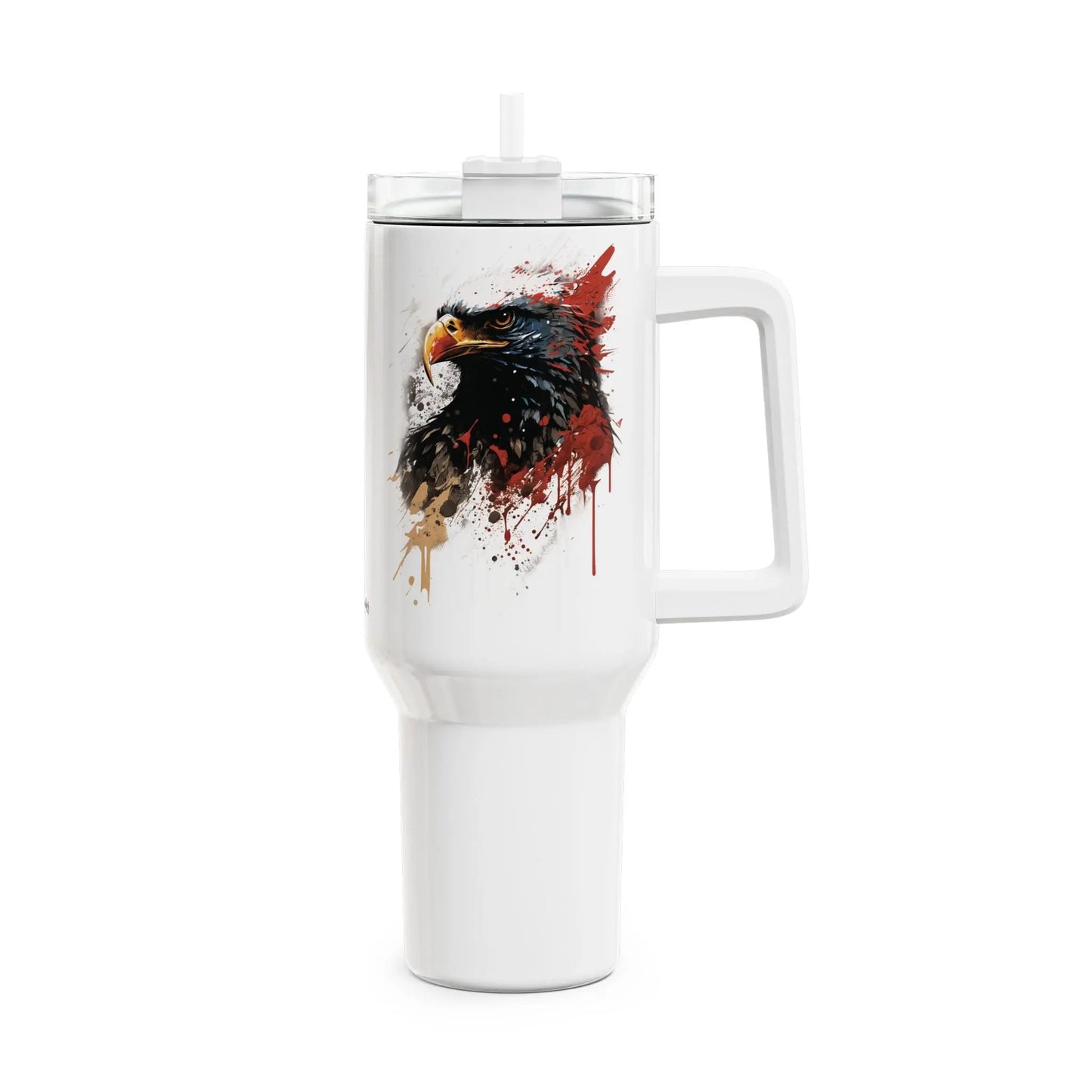 Tumbler-Becher, Edelstahl, Thermobecher, 1182 ml in weiß, Motiv: Adler-Splash Printify