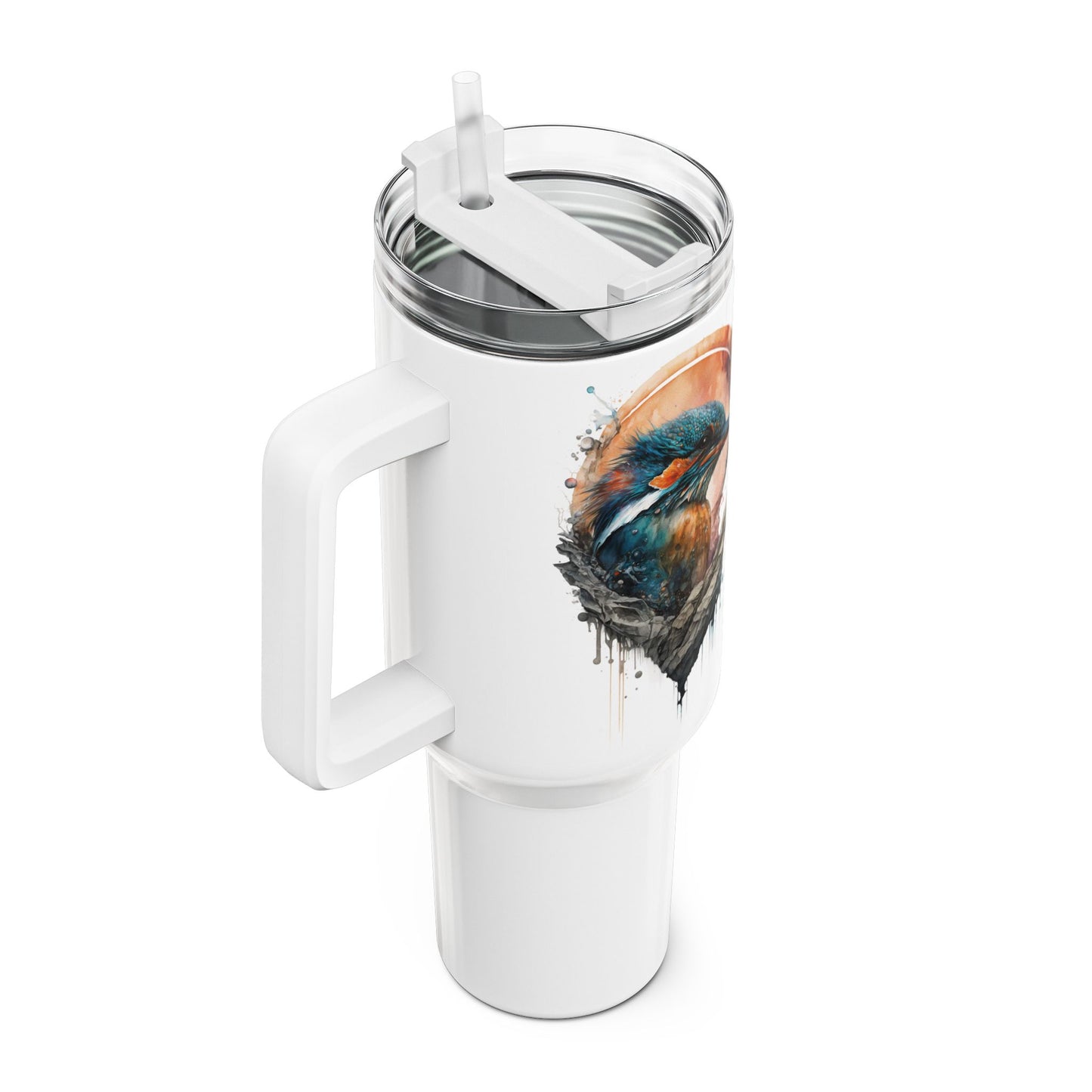 Tumbler-Becher, Edelstahl, Thermobecher, 1182 ml in weiß, Motiv: Eisvogel-Watercolor