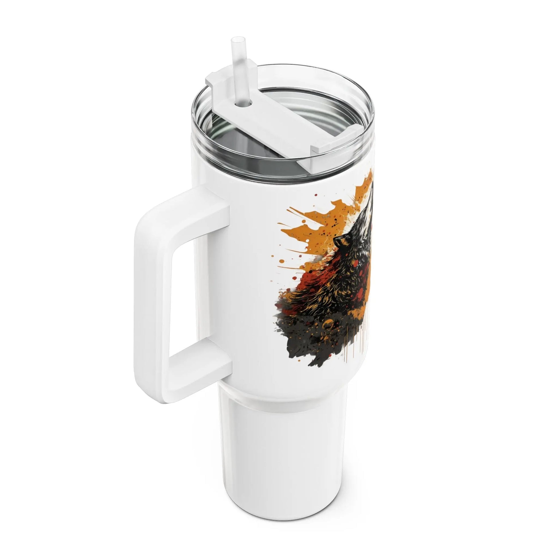 Tumbler-Becher, Edelstahl, Thermobecher, 1182 ml in weiß, Motiv: Wolf-Splash Printify