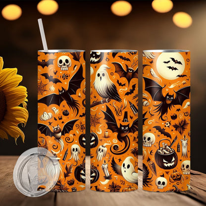 Edelstahl Tumbler Thermobecher – Halloween Designs, doppelwandig & auslaufsicher für heiße und kalte Getränke 600ml