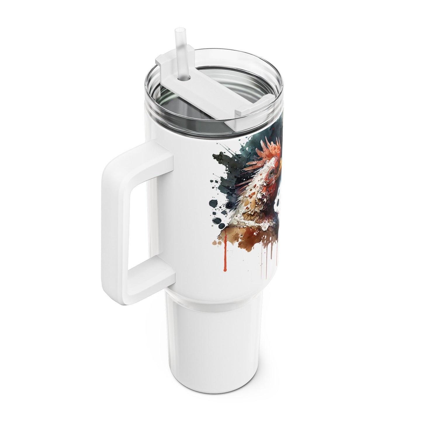 Tumbler-Becher, Edelstahl, Thermobecher, 1182 ml in weiß, Motiv: Huhn-Watercolor