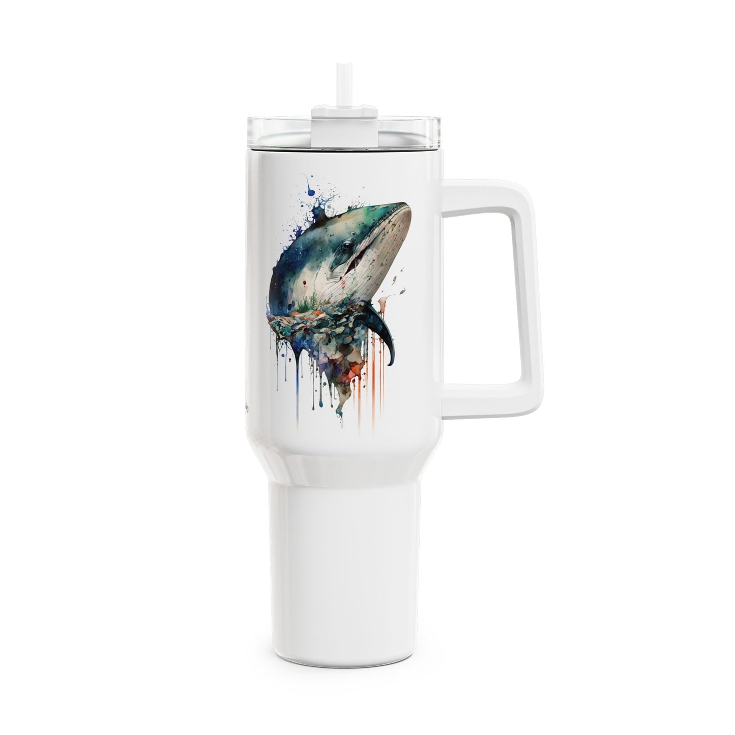 Tumbler-Becher, Edelstahl, Thermobecher, 1182 ml in weiß, Motiv: Wal-Watercolor