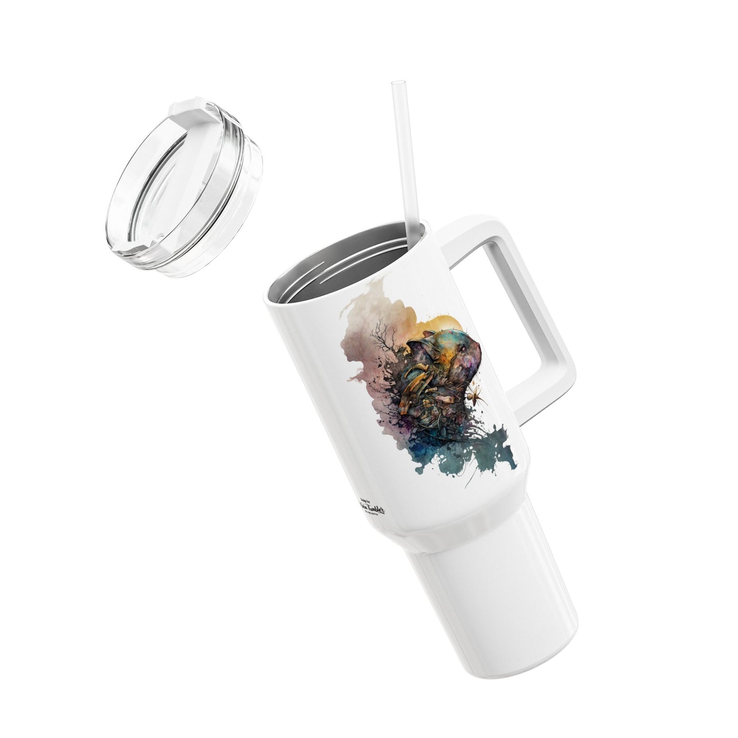 Tumbler-Becher, Edelstahl, Thermobecher, 1182 ml in weiß, Motiv: Ratte-Watercolor