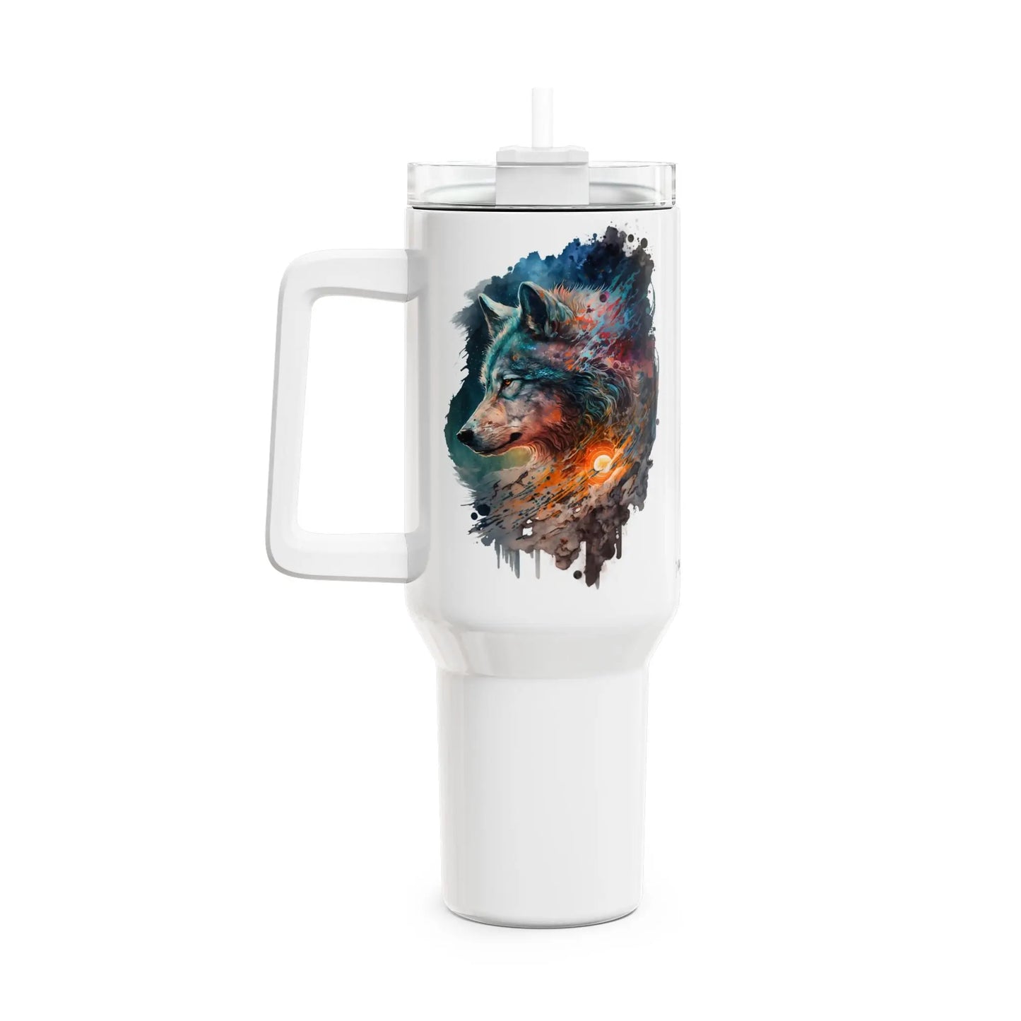 Tumbler-Becher, Edelstahl, Thermobecher, 1182 ml in weiß, Motiv: Wolf-Watercolor Printify