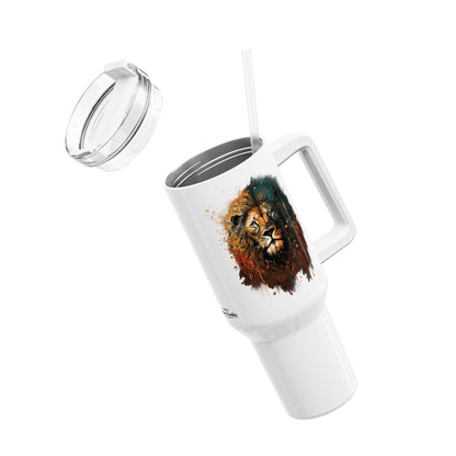 Tumbler-Becher, Edelstahl, Thermobecher, 1182 ml in weiß, Motiv: Löwe-Splash