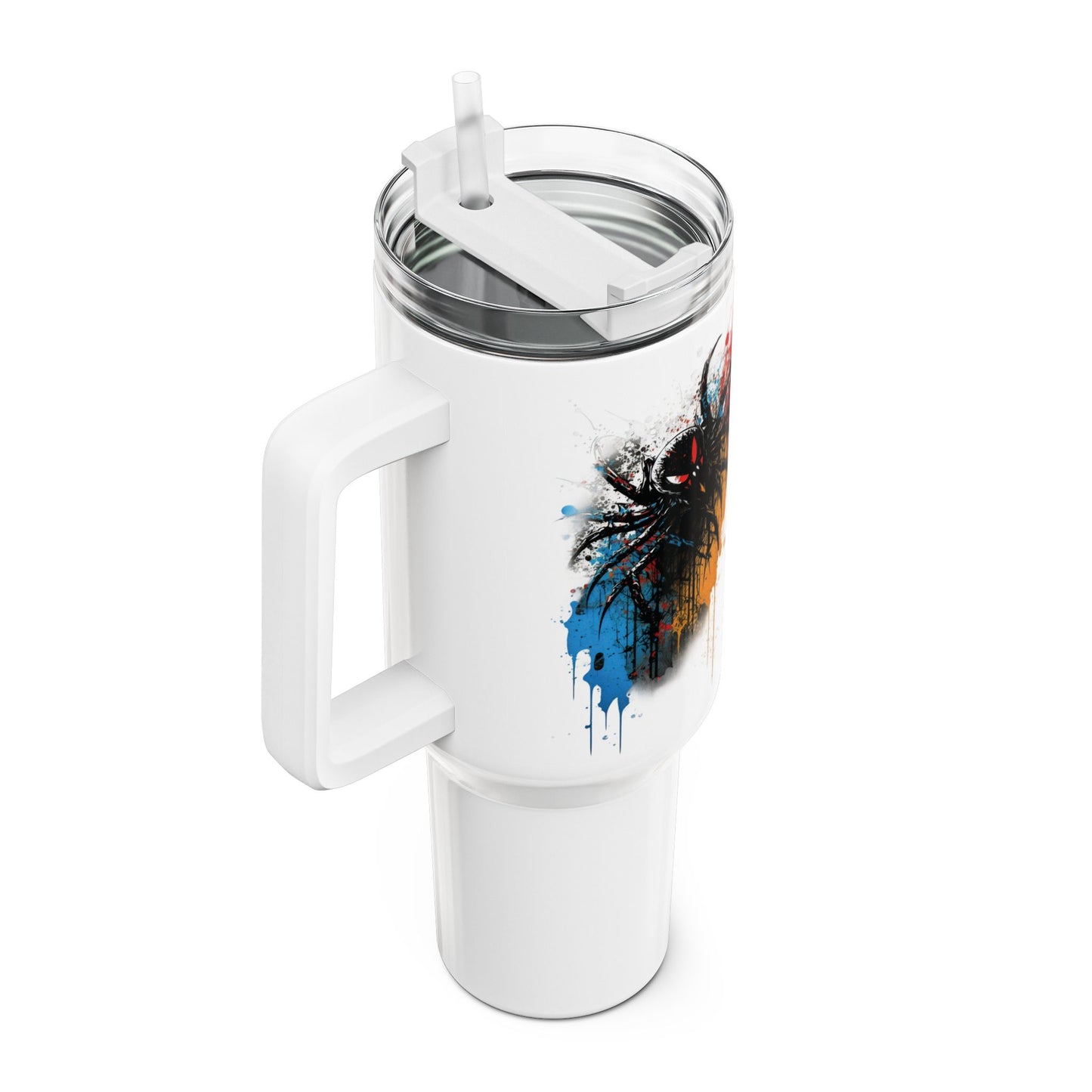 Tumbler-Becher, Edelstahl, Thermobecher, 1182 ml in weiß, Motiv: Spinne-Splash