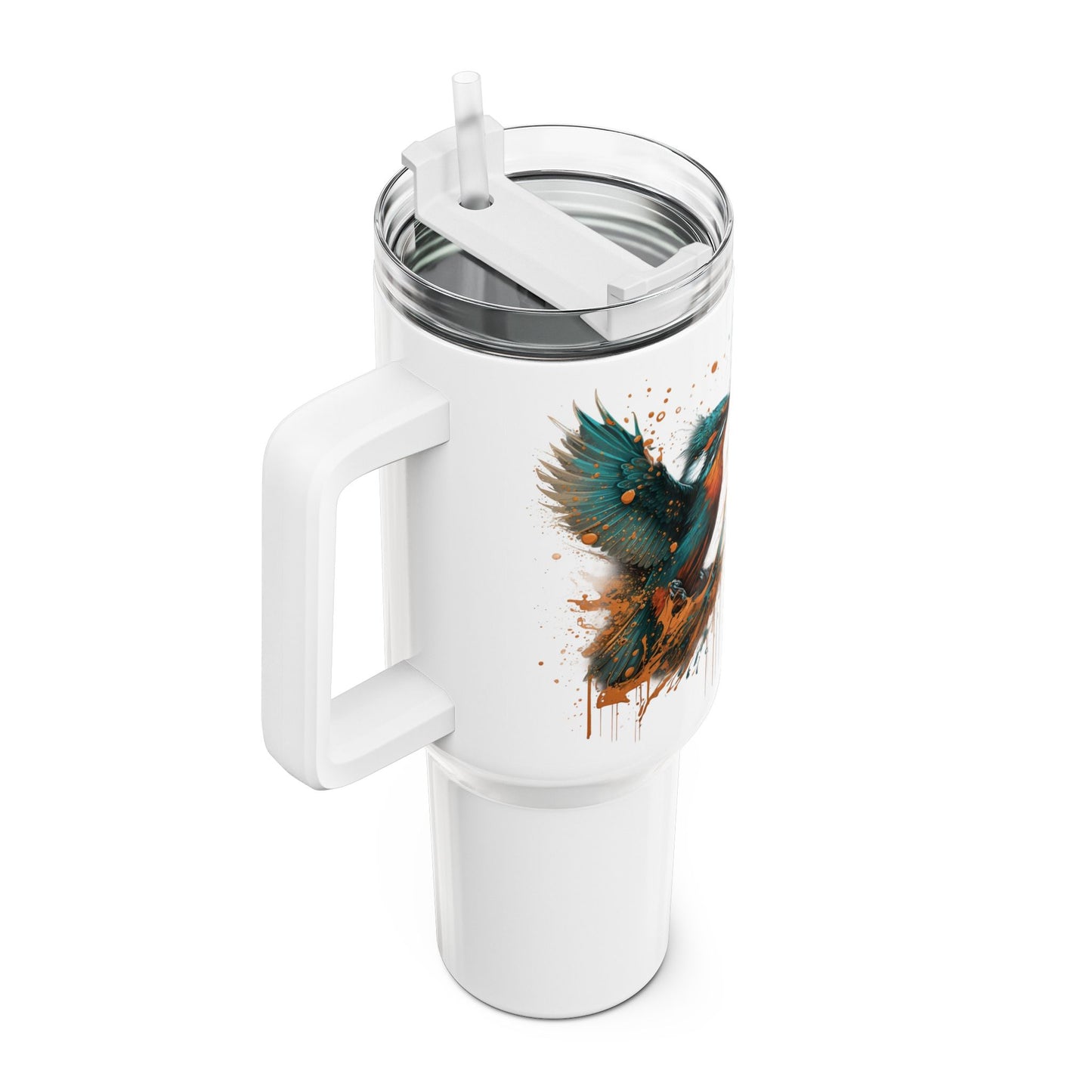 Tumbler-Becher, Edelstahl, Thermobecher, 1182 ml in weiß, Motiv: Eisvogel-Splash