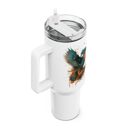 Tumbler-Becher, Edelstahl, Thermobecher, 1182 ml in weiß, Motiv: Eisvogel-Splash