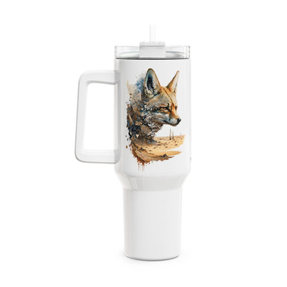 Tumbler-Becher, Edelstahl, Thermobecher, 1182 ml in weiß, Motiv: Wüstenfuchs-Watercolor