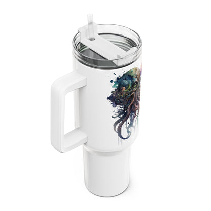 Tumbler-Becher, Edelstahl, Thermobecher, 1182 ml in weiß, Motiv: Oktopus-Watercolor