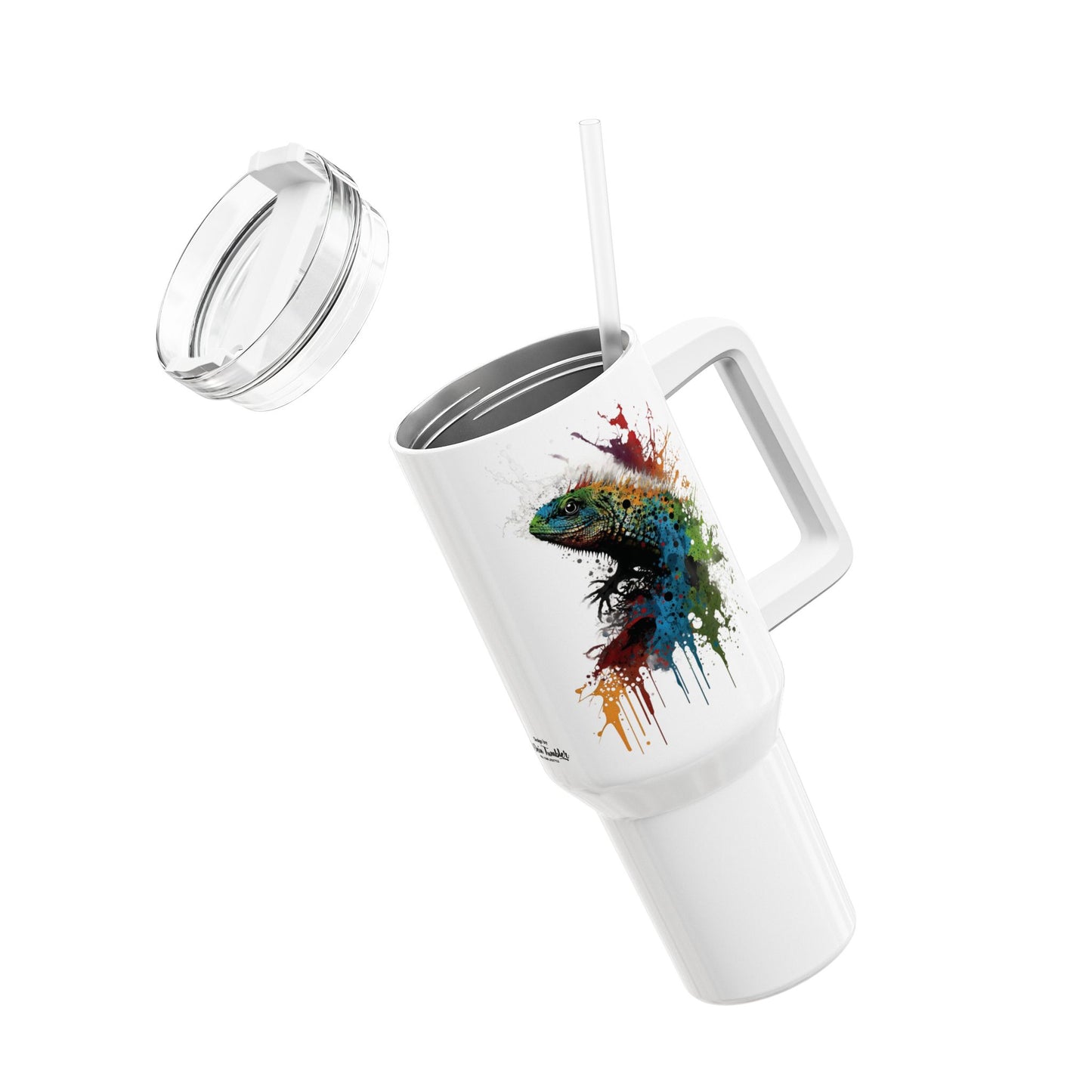 Tumbler-Becher, Edelstahl, Thermobecher, 1182 ml in weiß, Motiv: Eidechse-Watercolor
