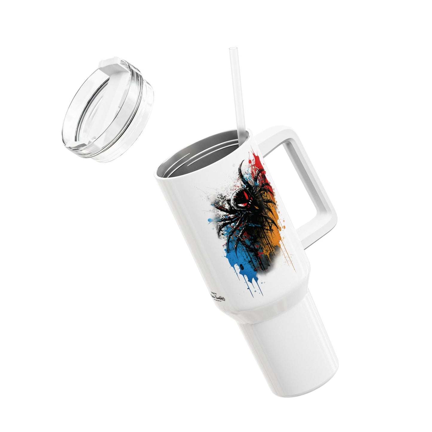 Tumbler-Becher, Edelstahl, Thermobecher, 1182 ml in weiß, Motiv: Spinne-Splash