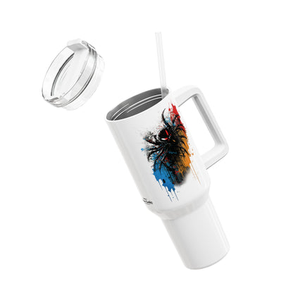 Tumbler-Becher, Edelstahl, Thermobecher, 1182 ml in weiß, Motiv: Spinne-Splash