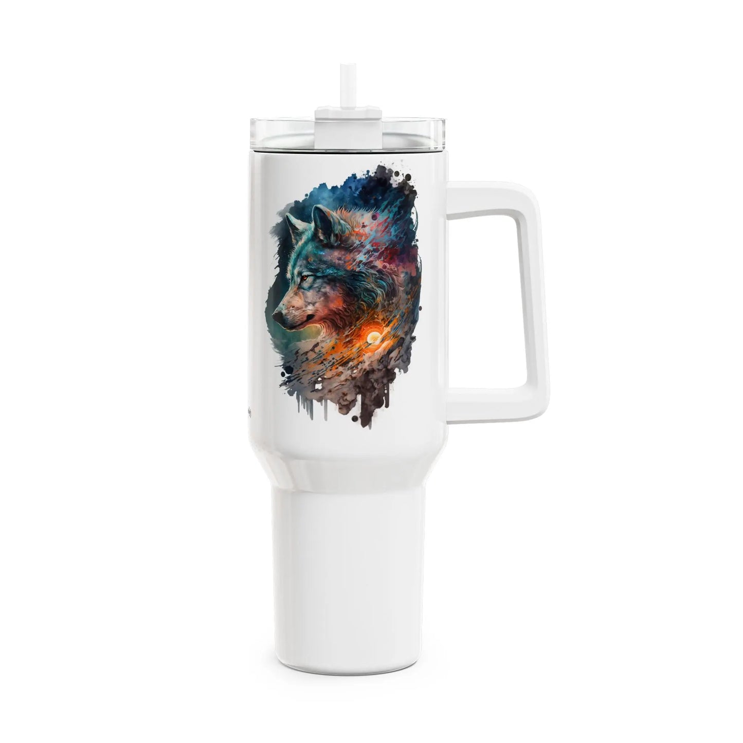 Tumbler-Becher, Edelstahl, Thermobecher, 1182 ml in weiß, Motiv: Wolf-Watercolor Printify