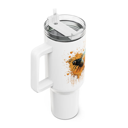 Tumbler-Becher, Edelstahl, Thermobecher, 1182 ml in weiß, Motiv: Biene-Splash